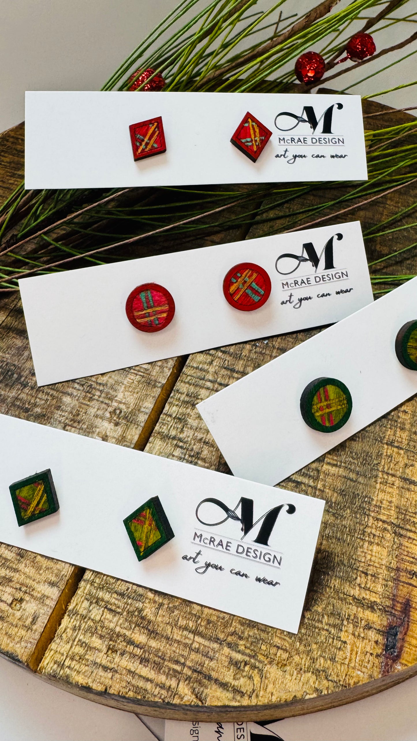 Tis the Season - Painted Plaid Studs