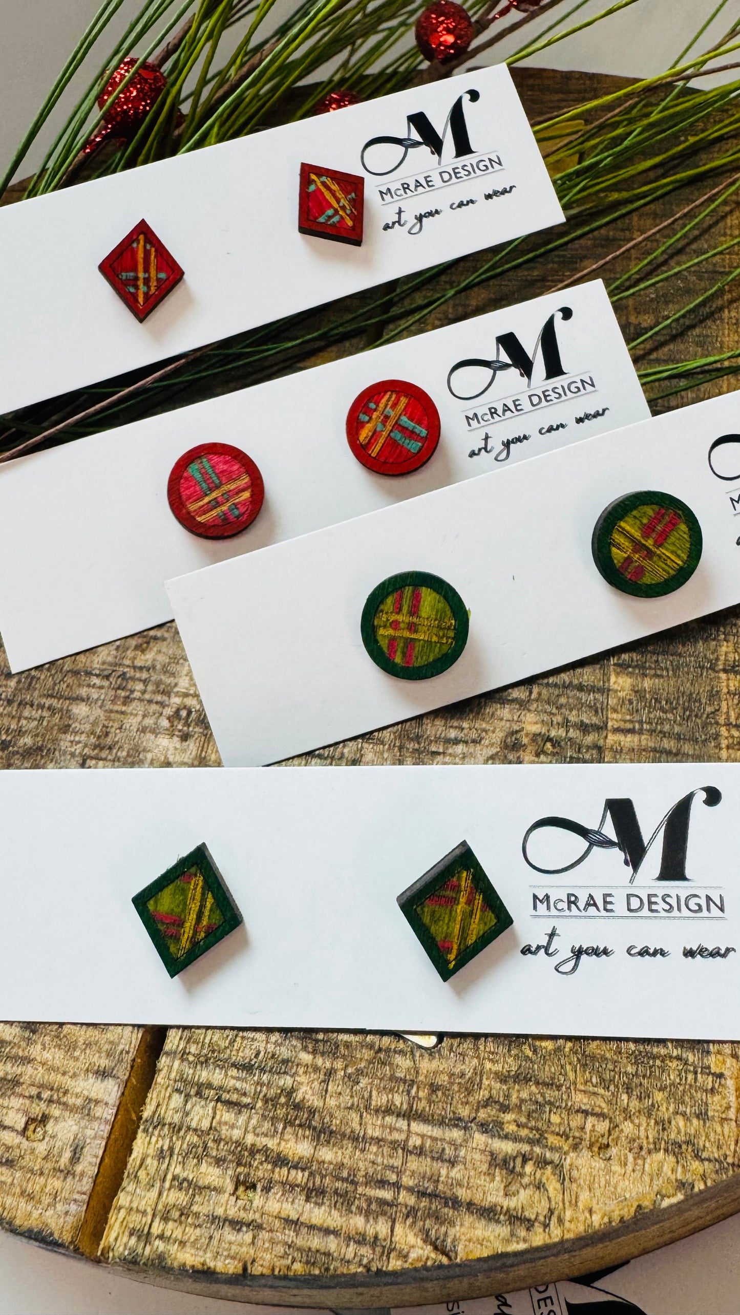 Tis the Season - Painted Plaid Studs