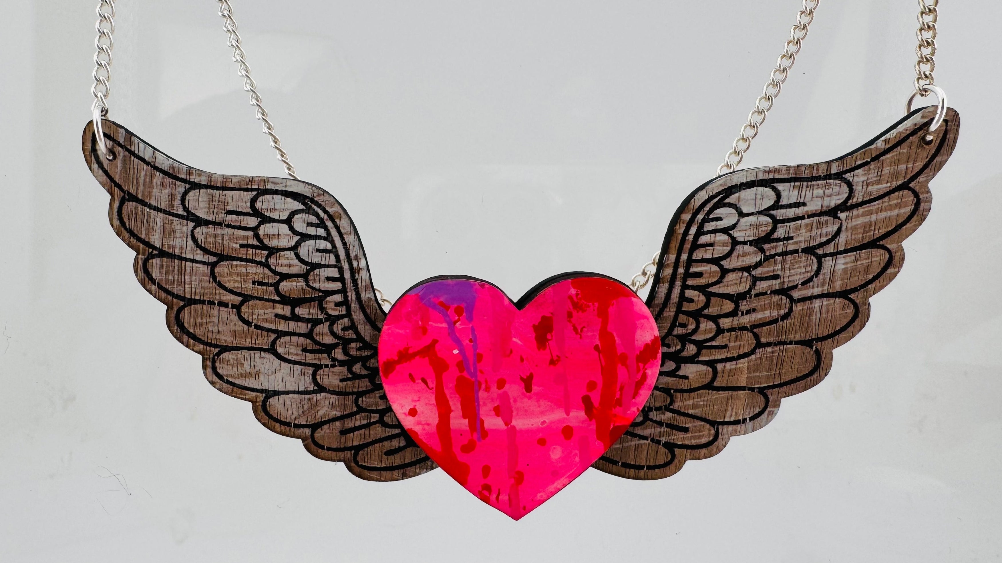 Painted Valentine Collection - Heart with Wings Necklace